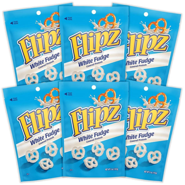 Flipz Crunch White Covered Pretzels Fudge, Salty Crunchy Oven Baked Pretzels Twists 5 ounce (Pack Of 6)