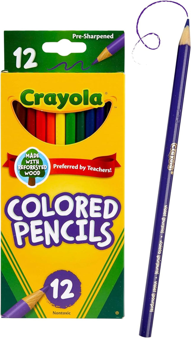 Crayola Long Barrel Colored Woodcase Pencils, 3.3 mm, Assorted Colors, 12 Count (Pack Of 12)