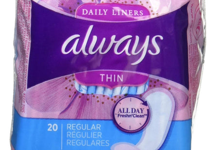 Always Incredibly, Thin Daily Panty  Liners, Regular, Unscented 20 Count (Pack Of 1)