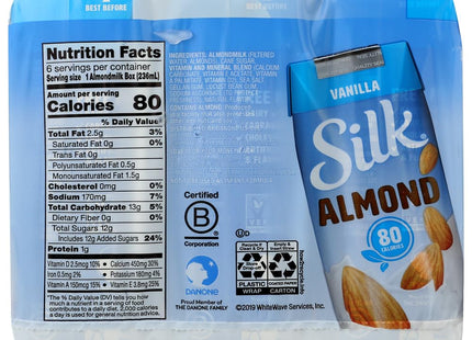 Silk Shelf-Stable Almond Milk Singles, Vanilla, Dairy-Free, Vegan, Non-GMO Project Verified, 8 Oz, (Pack Of 18)