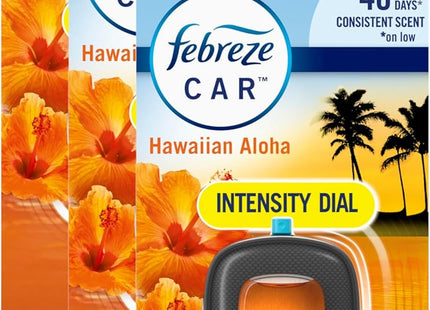 Febreze CAR Air Freshener, Hawaiian Aloha Scent, Eliminates Odors, Intensity Dial, Vent Clip, 0.06 Ounce (Pack Of 6)