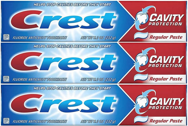 Crest Fluoride Cavity Protection Toothpaste, Regular Past, 8.20 Ounce (Pack Of 3)