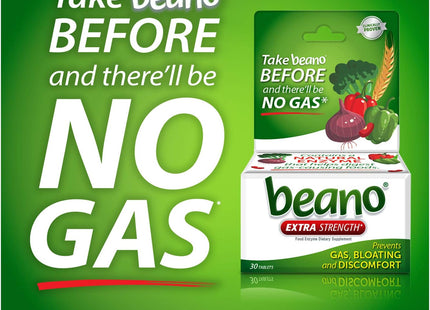 Beano Extra Strength Gas Prevention & Digestive Enzyme Supplement Tablets, 30 Count (Pack Of 2)