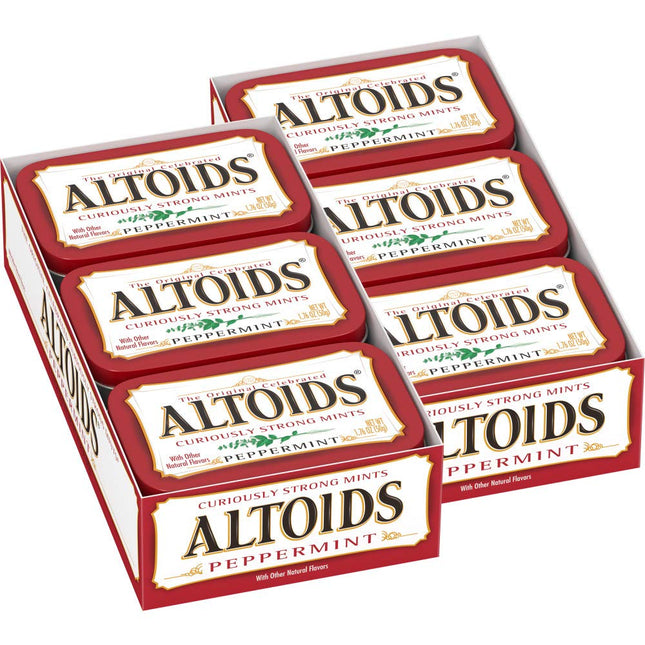 Altoids Classic Peppermint, Strong Breath Mints Hard Candy, Individual Packs Tin, 1.76 Ounce (Pack Of 12)