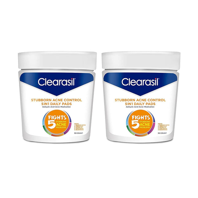 Clearasil ultra 5 in 1 Acne Control Treatment Facial Cleansing Daily Pads, Skincare, 90 Count (Pack Of 2)