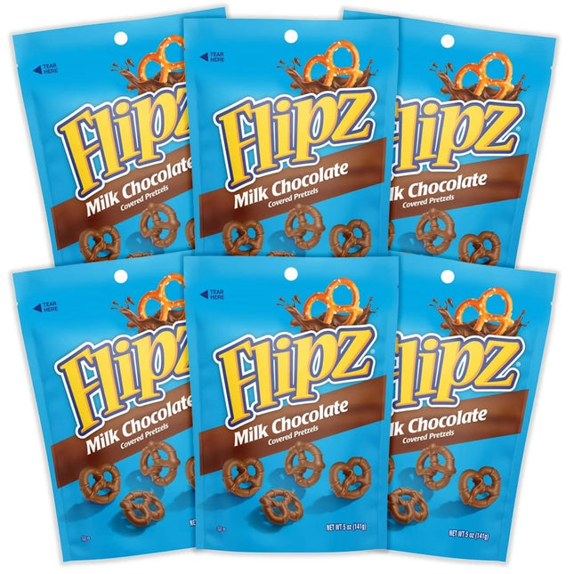 Flipz Milk Chocolate Covered, Perfect Sweet, Salty, & Crunchy Snack, Pretzels, 5 ounce (Pack Of 6)