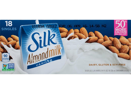 Silk Shelf-Stable Almond Milk Singles, Vanilla, Dairy-Free, Vegan, Non-GMO Project Verified, 8 Oz, (Pack Of 18)