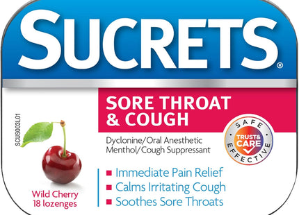 Sucrets Sore Classic Throat Lozenge, Original Formula, Wild Cherry, 18 Count (Pack Of 1)