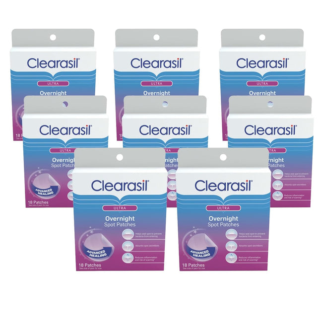 Clearasil Overnight Spot Patches, Advanced Healing, Hydrocolloid Acne Pimple Trea, 18 Count (Pack Of 8)