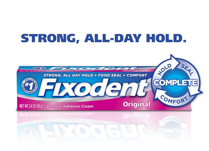 Fixodent Original, Complete Secure Denture Adhesive Cream, All Day Strong And Long Hold, 0.75 ounce (Pack Of 5)