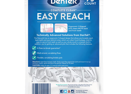 DenTek Complete Clean Easy Reach Floss Picks No Break & No Shred Floss 75 Count (Pack Of 12)