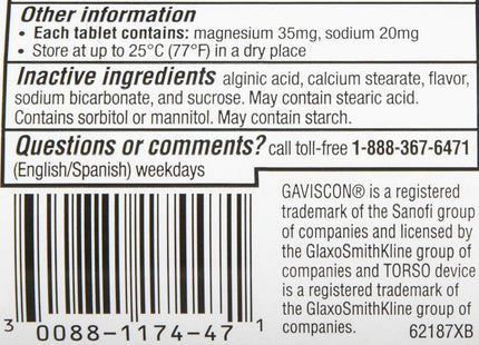 Gaviscon Extra Strength, Antacid Heartburn, Chewable Antacid Tablets, Original Flavor, 100 Count (Pack Of 24)