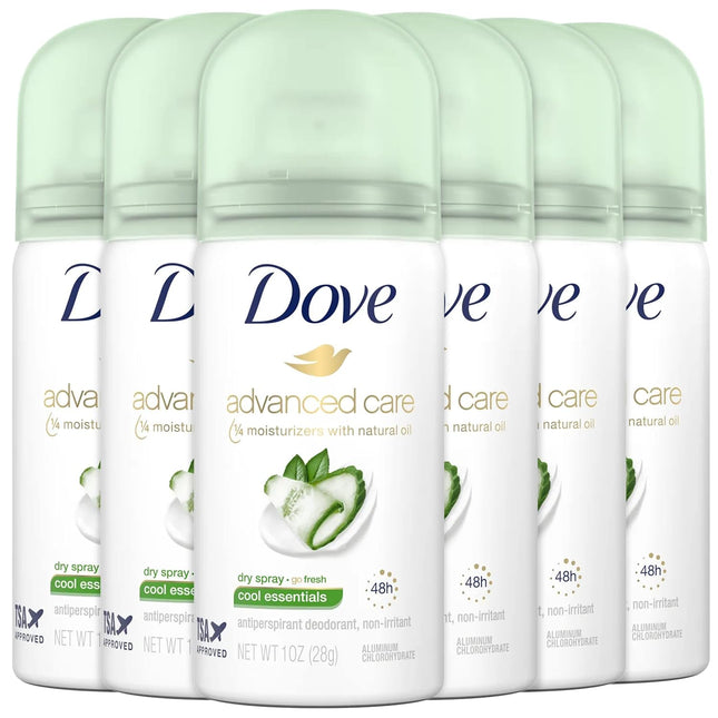 Dove Advanced Care Antiperspirant & Deodorant Dry Spray, Cool Essentials, Travel Size, 1 Ounce (Pack Of 6)