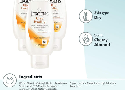 Jergens Ultra Healing Extra Dry Skin Hand And Body Moisturizing Lotion, Body Lotion, 3 Fl Ounce (Pack Of 3)