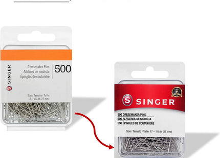 Singer 00349 Dressmaker Pins, Size 17 – 1 1/16 inch, 500-Count (Pack Of 12)