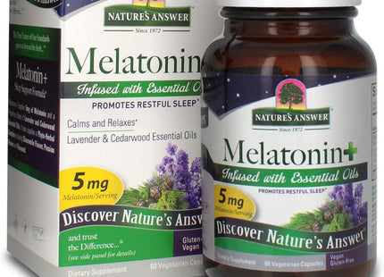 Nature’s Answer Melatonin Promotes Restful Sleep, Melatonin + Essential Oils Lavender  5mg 60-Capsules (Pack Of 4)