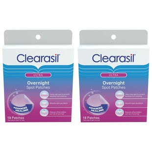 Clearasil Overnight Spot Patches, Advanced Healing, Hydrocolloid Acne Pimple Trea, 18 Count (Pack Of 2)