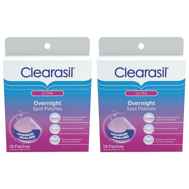 Clearasil Overnight Spot Patches, Advanced Healing, Hydrocolloid Acne Pimple Trea, 18 Count (Pack Of 2)