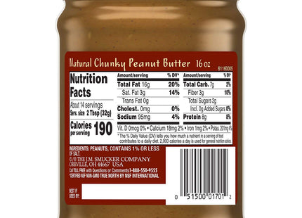 Smucker’s Natural Chunky Peanut Butter, 16 Ounces