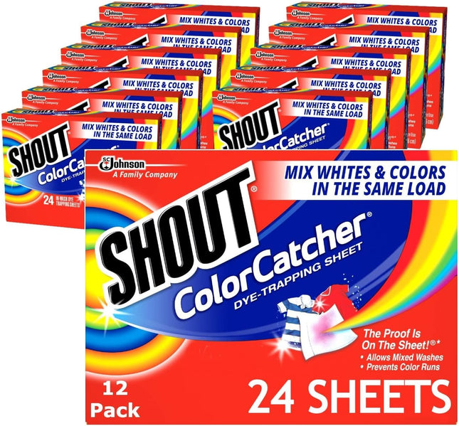 Shout Color Catcher, Dye-Trapping Sheets, for Laundry, Maintains Clothes Original Colors, 24 Sheets (Pack Of 12)