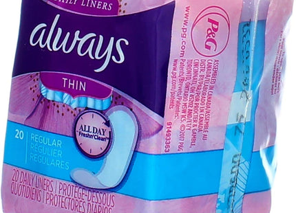 Always Incredibly, Thin Daily Panty  Liners, Regular, Unscented 20 Count (Pack Of 1)