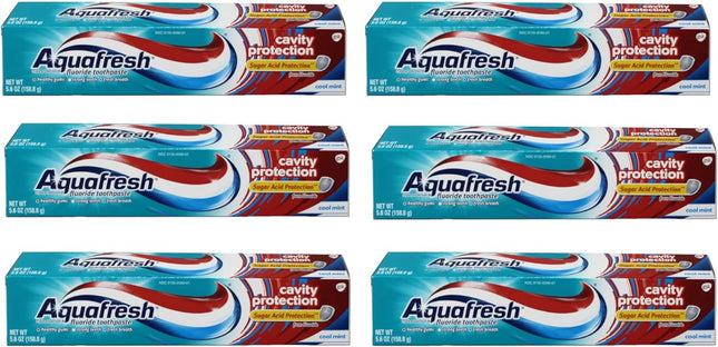 Aquafresh Cavity Triple Protection Fluoride Toothpaste, strong teeth & fresh breath, Cool Mint, 5.6 Ounce (Pack Of 6)