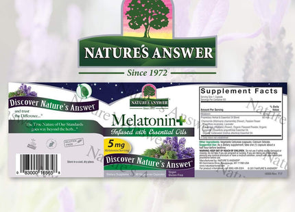 Nature’s Answer Melatonin Promotes Restful Sleep, Melatonin + Essential Oils Lavender  5mg 60-Capsules (Pack Of 4)