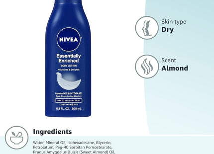 NIVEA Essentially Enriched, Deep Nourishing, Almond Oil Body Lotion, Travel Size 2.5 Fl Ounce (Pack Of 6)