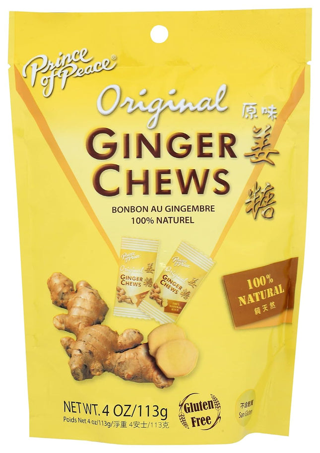 Prince of Peace 00% Natural Ginger Candy, Original Ginger Chews, Candied Ginger, 4 Ounce (Pack Of 6)