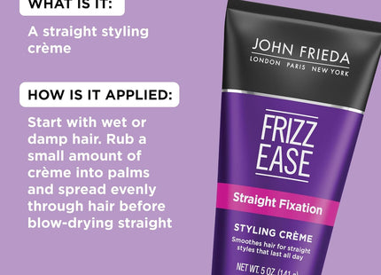 John Frieda Anti Frizz, Frizz Ease Straight Fixation Milk Protein + Almond Oil Styling Cream, Dry Hair, 5 fl oz (Pack Of 2)