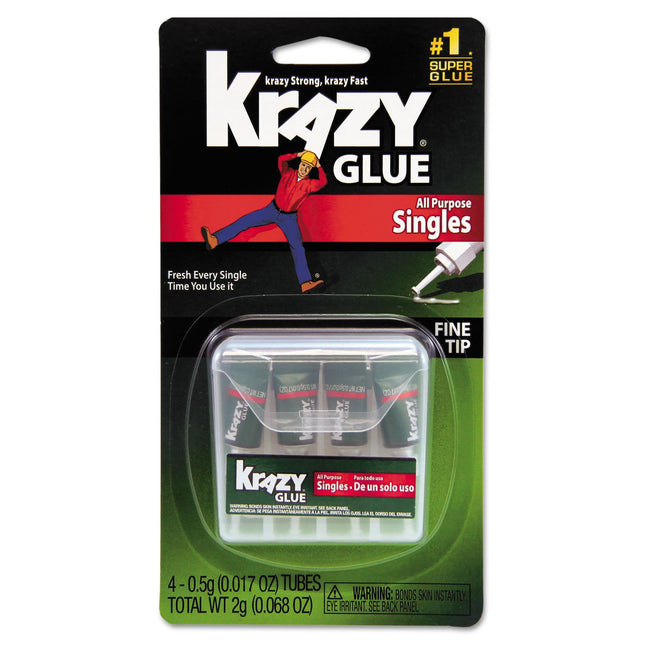 Krazy Instant Glue, All Purpose Glue, Single Use Tubes, 0.5 Ounce, 4 count Per Pack (Pack Of 1)