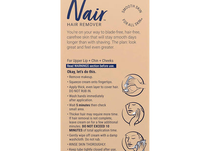 Nair Moisturizing Facial, For Upper Lip Chin And Face Hair Removal Cream, With Sweet Almond Oil, 2 Ounce (Pack Of 24)