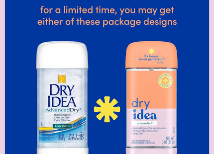 Dry Idea Advanced Antiperspirant Deodorant Gel, Hypo-Allergenic, Unscented, Clear Gel, All Day Protection, 3 Ounce (Pack Of 2)