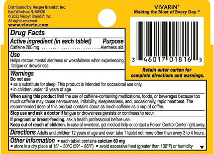 Vivarin Caffeine Alertness Aid Healthcare Tablets For Mental Alertness 200mg, 16 Count (Pack Of 5)