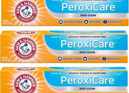 Arm & Hammer Baking Soda & Peroxide Toothpaste, Tartar Control, Deep Clean, Fresh Mint 6 Ounce (Pack Of 3)