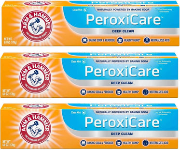 Arm & Hammer Baking Soda & Peroxide Toothpaste, Tartar Control, Deep Clean, Fresh Mint 6 Ounce (Pack Of 3)