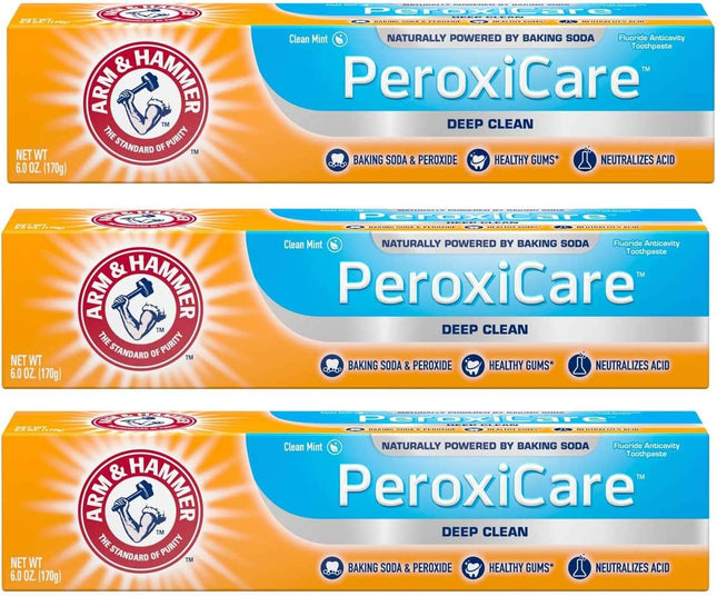 Arm & Hammer Baking Soda & Peroxide Toothpaste, Tartar Control, Deep Clean, Fresh Mint 6 Ounce (Pack Of 3)