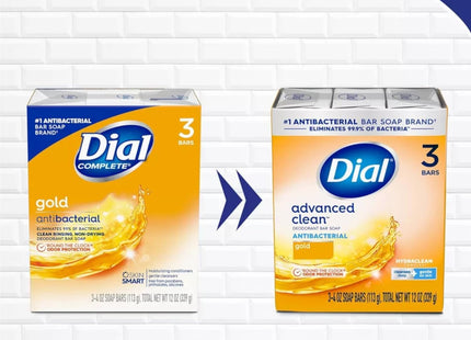 Dial Antibacterial Deodorant Healthy Skin Clean Bar Soap, Gold 4 Ounce 3 Bars each (Pack Of 12)