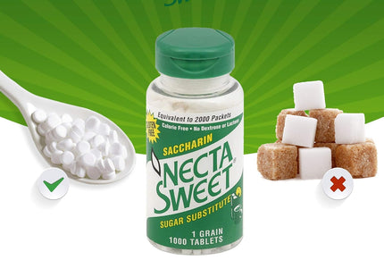 Necta Sweet 1-Grain Saccharin Tablets, Zero-Calorie Sugar Substitutes Tablet, 1000 Count Bottle (Pack Of 24)