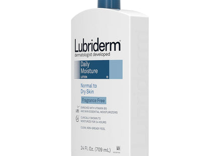 Lubriderm Daily Moisture Body Lotion, Hydrating, Pro-Ceramide, VitaminB5, Shea Butter &amp; Glycerin, For All Skin Type, Unscented, 24 Ounce (Pack Of 12)