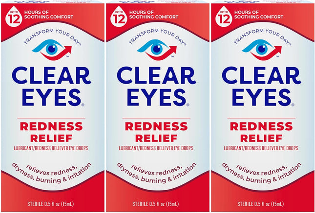 Clear Eyes Maximum Redness Eye Relief Lubricant Eye Drops 0.5 Fl Oz (Pack Of 3)