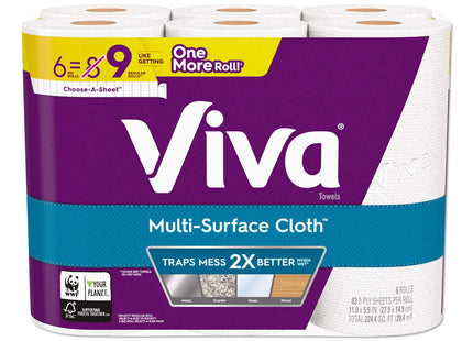 Viva Multi-Surface Cloth Paper Towels, 6 Big Rolls = 9 Regular Rolls, 2Ply, 83 Sheets Per Roll, (Pack Of 6)