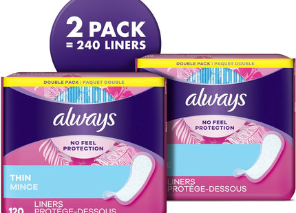 Always Thin Daily Panty Liners For Women, Light Absorbency, Unscented, 120 Count (Pack Of 1)