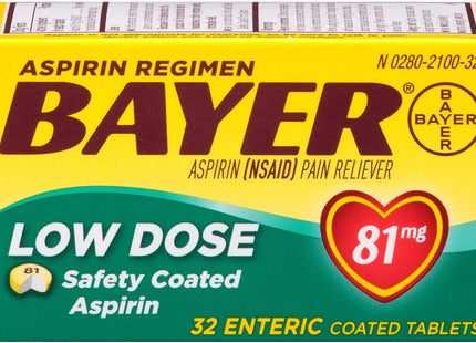 Aspirin Regimen Bayer Low Dose Pain Reliever Enteric Coated Tablets 81mg 32 Ct (Pack Of 1)