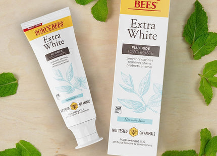 Burt`s Bees Extra White Toothpaste, Fluoride Toothpaste, Natural Flavor, Mountain Mint, 4.7 oz (Pack Of 3)