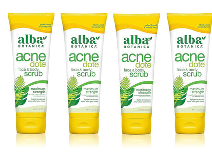 Alba Botanica Natural Acnedote Maximum Strength Face & Body Scrub Cream, Unscented 8 Ounce (Pack Of 4)