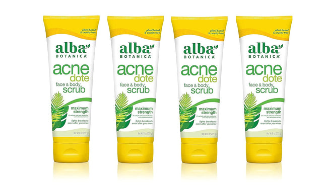 Alba Botanica Natural Acnedote Maximum Strength Face & Body Scrub Cream, Unscented 8 Ounce (Pack Of 4)