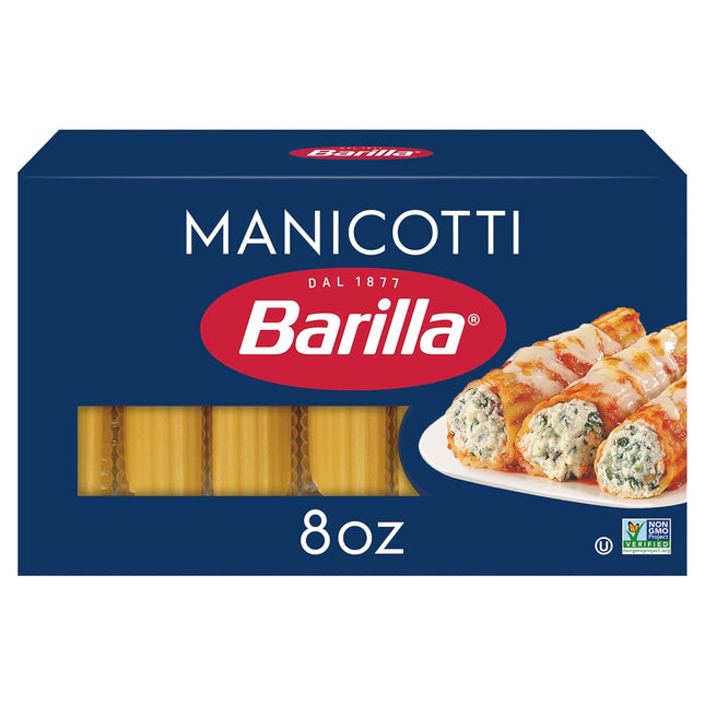 Barilla Classic Blue Box Oven Pasta Manicotti, Made with Durum Wheat Semolina, Kosher Certified Pasta 8 Ounce (Pack Of 4)