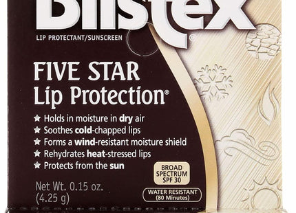 Blistex Five Star Lip Protection Balm stick, Moisture Shield with SPF 30, Wind & Water-Resistant Lip Care, 0.15 Ounce (Pack Of 12)