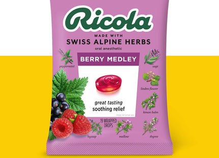 Ricola Berry Medley Bag, Cough Suppressant Throat Drops, Naturally Soothing Relief 19 Count (Pack Of 6)